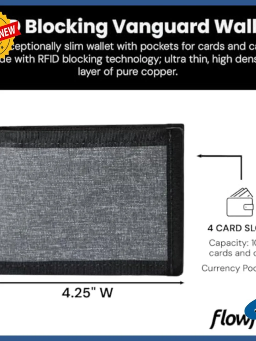 Slim RFID Blocking Bifold Wallet with Recycled Material and Cash Pocket